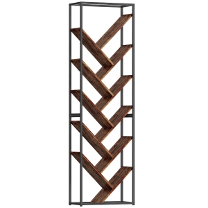 HOMCOM 10 Shelf Industrial-Style Bookshelf - Black/Brown