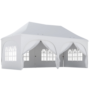 Outsunny 3 x 6 m Pop-Up-Pavillon mit Seitenwänden, 6 Sandsäcken, höhenverstellbarem Dach, Gartenparty-Zelt mit Tragetasche