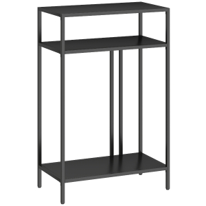 HOMCOM Consola 3 niveles Estanterías Mesa estrecha para entrada Marco de acero para salón y pasillo 55 cm Negro