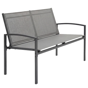 Outsunny Tuinbank 2-zits weerbestendig metalen outdoor zitbank met ademende zitting gebogen armleuningen 112 x 66 x 80 cm grijs