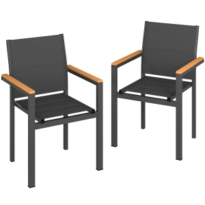 Outsunny Conjunto 2 Cadeiras de Jardim Empilháveis com Assento e Encosto Almofadados Cinza Escuro