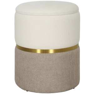HOMCOM 36cm Round Storage Ottoman, Upholstered Chenille Footstool with Removable Lid, Vanity Stool for Living Room, Bedroom, Cream