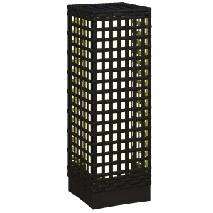 Outsunny Lampa solarna, lampa ogrodowa z rattanu, wodoodporna lampa ścieżkowa z czujnikiem światła, automatyczna lampa ogrodowa LED, lampa zewnętrzna na balkon, stal, czarny, 15,5 x 15,5 x 46 cm
