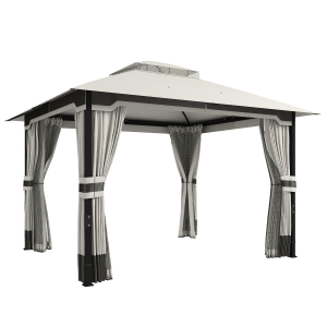 Outsunny Tenda Doppio Gazebo da Giardino con 4 Pareti e Zanzariera per Esterno Terrazza, 360x300x279 cm, Grigio Chiaro