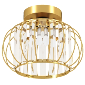 HOMCOM Plafonieră LED Modernă și Minimalistă cu Structură Tip Cușcă și 18 Cristale, din Metal Auriu, Ø27x19 cm