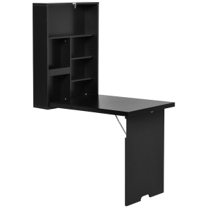 HOMCOM Stół ścienny z rozkładanym blatem i tablicą, 60 cm x 94,5 cm x 147 cm, Czarny