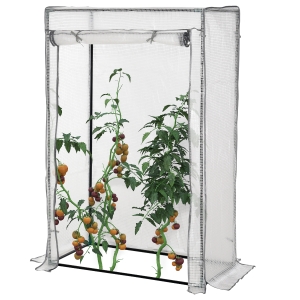 Outsunny Broeikas met PE-roosterfolie, deur, winterbestendig foliebroeikas van staal, kweekkas 101 x 50 x 150 cm, Wit