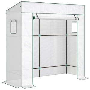 Outsunny Tomatengewächshaus Foliengewächshaus mit Rolltor Mesh-Fenster Schrägdach 196 x 77 x 197 cm Weiß