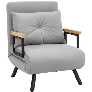 HOMCOM Sofá Cama Individual Plegable Sofá Cama Convertible 4 en 1 Respaldo Ajustable de 5 Niveles y Almohada 63x73x81 cm Gris