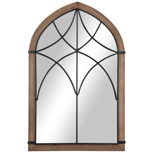 HOMCOM Specchio da Parete ad Arco con Dettagli Moderni e Ganci, in Legno e Vetro, 60x93 cm, Marrone e Nero
