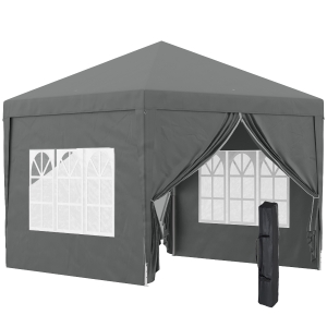 Outsunny 3 x 3 m Pavillon mit 4 Seitenwänden, Fenster, Festzelt mit UV-Schutz, Gartenzelt inkl. Tragetasche, Stahl, Grau