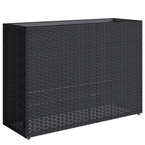 Outsunny Jardinieră înălțată din rășină împletită, suport flori cu vas detașabil și picioare reglabile, cadru din oțel, negru