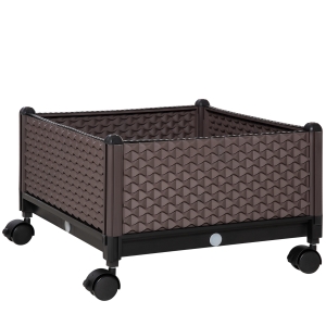 Outsunny Jardinieră din plastic cu roți și orificii de drenaj pentru cultivarea plantelor în exterior 50x50x33 cm Marrón