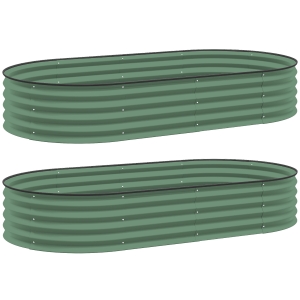 Outsunny Set de 2 paturi înălțate pentru grădină, ghivece de exterior cu fund deschis, margine din cauciuc, metal, 181 x 93 x 30 cm, Verde