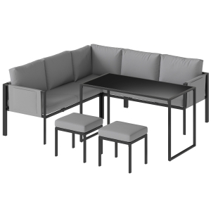 Outsunny Conjunto de Jardim Sofá de Canto Exterior 6 peças Almofadas 10 cm Mesa Alta e 2 Pufes Cinza