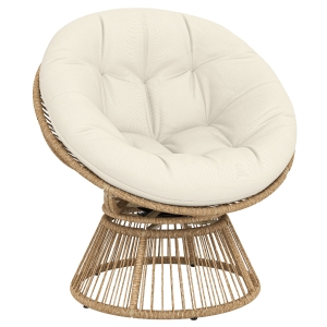 Outsunny Poltrona Papasan 360° Giratória Cadeira de Rattan com Almofada Estrutura em Aço Poltrona Redonda Creme