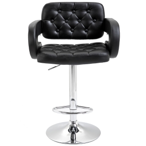 HOMCOM Barkruk, in hoogte verstelbaar 360° draaibare barkruk met metalen frame, rugleuning, voetsteun, 61x50x93-113 cm, Zwart