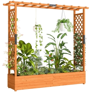 Outsunny Verhoogde plantenbak met klimrek en dak, voor bloemen, fruit, groenten, kruiden, 196 x 44 x 181 cm, hout, Oranje