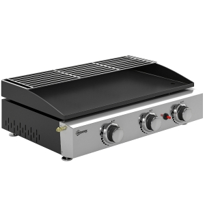 Outsunny Gasbarbecue 7,5 KW Draagbare Tafelbarbecue met 3 Branders Keramische Coating Grillrooster Warmhoudrek