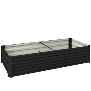 Outsunny Canteiro Retangular para Horta em Aço Galvanizado Borda de Segurança e Fundo Aberto 150x70x30 cm Cinza Escuro