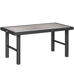 Outsunny Mesa de Centro de Jardim Retangular com Tampo SPC Efeito Madeira em Metal 100x52x46 cm Preto