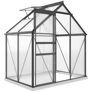 Outsunny Estufa em Policarbonato e Alumínio com Porta de Batente e Janela de Teto, 192.5x131x200 cm, Cinza