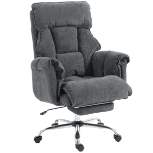 HOMCOM Cadeira de Escritório Cadeira Giratória Regulável em Altura com Apoio Lombar, Apoio para Pés, Snow-flanela, 80 x 80 x 106-114 cm Cinza escuro
