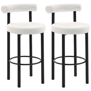 HOMCOM Conjunto de 2 banquetas de bar, cadeiras de bar em tecido bouclê com encosto curvo, apoio para os pés, 50x52,5x98cm, creme