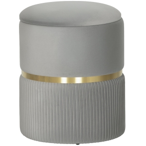 HOMCOM Pufe Redondo de Arrumação Pufe Revestido Aveludado com Tampa Removível Assento Acolchoado e Espaço de Arrumação Oculto Cinza Claro