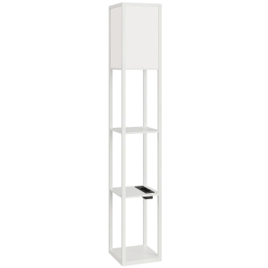 HOMCOM Lâmpada de Pé com Prateleiras Luz Ajustável Interruptor de Pedal e Portas USB Branco