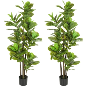 HOMCOM Conjunto de 2 plantas artificiais de interior 150 cm, planta artificial Ficus lyrata com vaso de cimento, verde