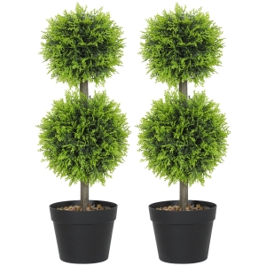 HOMCOM Conjunto de 2 plantas artificiais decorativas, bolas de buxo artificial 60 cm com vaso, plástico, verde