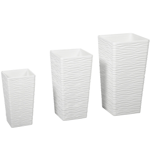 Outsunny Conjunto 3 Vasos de Exterior Empilháveis com Padrão Ondulado em Plástico 42/55/65 cm Branco