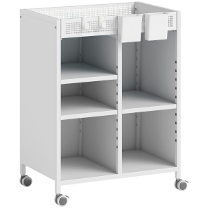 HOMCOM Estante com Rodas 4 Níveis Prateleiras Ajustáveis Cestos Suspensos para Escritório em Casa e Sala de Estar Branco