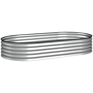 Outsunny Jardineira elevada em aço galvanizado canteiro de jardim borda de borracha 181 x 93 x 30 cm prata