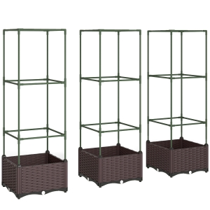 Outsunny Canteiro elevado com treliça Conjunto de 3 Caixas de plantio Vaso de flores com orifícios de drenagem