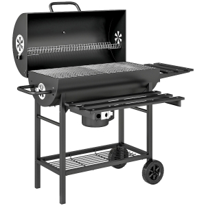 Outsunny Churrasqueira a Carvão em Aço BBQ Fumante com Tampa Alças Termómetro Rodas Móvel 114x65x95 cm