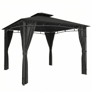 Outsunny Pérgola de Jardín Exterior Marco de Techo Retráctil y Doble Techo UV50+ Impermeable 3x3 m Gris Antracita