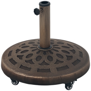 Outsunny Base para Parasol de Resina de 21 kg Redonda con Ruedas y Frenos, Bronce