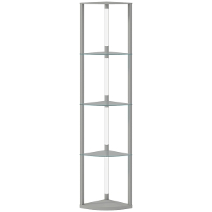 HOMCOM LED Floor Lamp with Shelves, Dimmable Standing Lamp with Foot Switch for Living Room, Bedroom, Grey