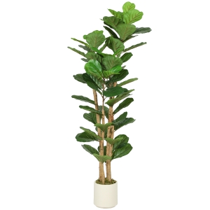 HOMCOM Planta artificial de interior 150 cm Figueira-lira árvore artificial com vaso de plástico e tronco em madeira maciça, verde
