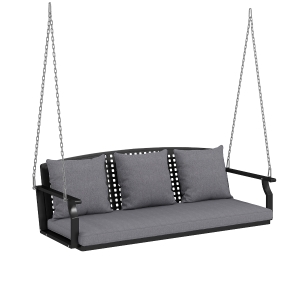 Outsunny Columpio para veranda de 3 plazas, banco colgante de jardín con 3 cojines de respaldo, cojín de asiento, sistema de suspensión, Gris