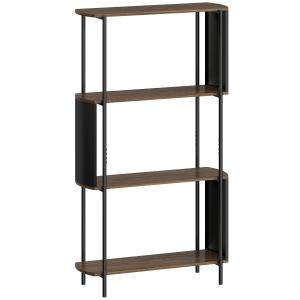 HOMCOM Estantería de 4 niveles, estantería independiente con diseño curvo, estantería industrial para libros, efecto madera marrón