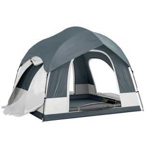 Outsunny Tienda de camping para 2-4 personas impermeable, tienda familiar con 3 puertas, toldo desmontable, lona de suelo, bolsa de transporte, azul oscuro