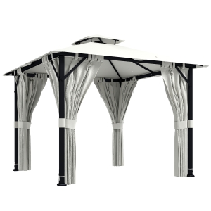 Outsunny Pérgola de jardín exterior 3x3 m pabellón de jardín, techo doble, cortinas, ganchos de techo, estructura metálica, crema