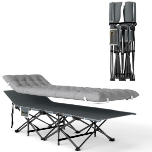 Outsunny Cama de camping plegable con colchón, cama de campaña plegable, bolsillo lateral y bolsa integrada, 185 x 68 x 37 cm, gris claro