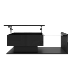 Tavolino da salotto regolabile in altezza, con piano in vetro e striscia LED, 100x50x33-47.5 cm, Nero