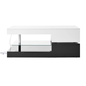 Tavolino da salotto lucido e illuminato a LED con ripiano in vetro, 90x45x35.5 cm, Bianco e Nero