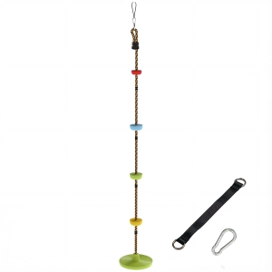 AIYAPLAY Cuerda de escalada Columpio 1,9 m, Columpio disco para niños con plataforma, cincha y mosquetón, verde