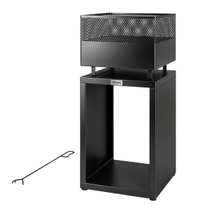 Outsunny Brasero 39 x 39 x 87 cm Foyer avec rangement pour bois, grille à charbon, pieds réglables, Noir